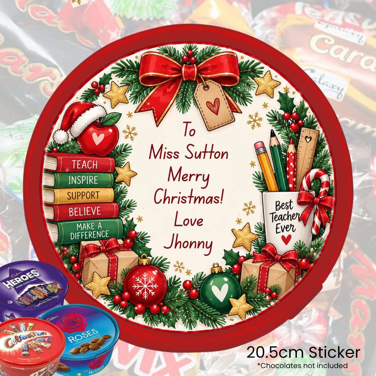 The Christmas Teacher - Chocolate Tub Sticker
