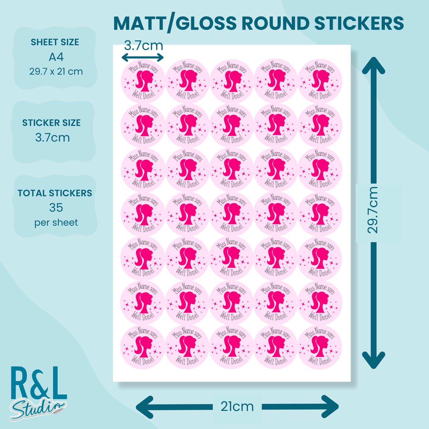 Personalised Pink Doll Teacher Stickers