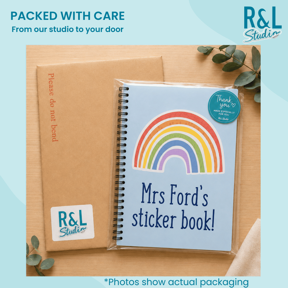 Personalised Rainbow Teacher Sticker Book & Notebook