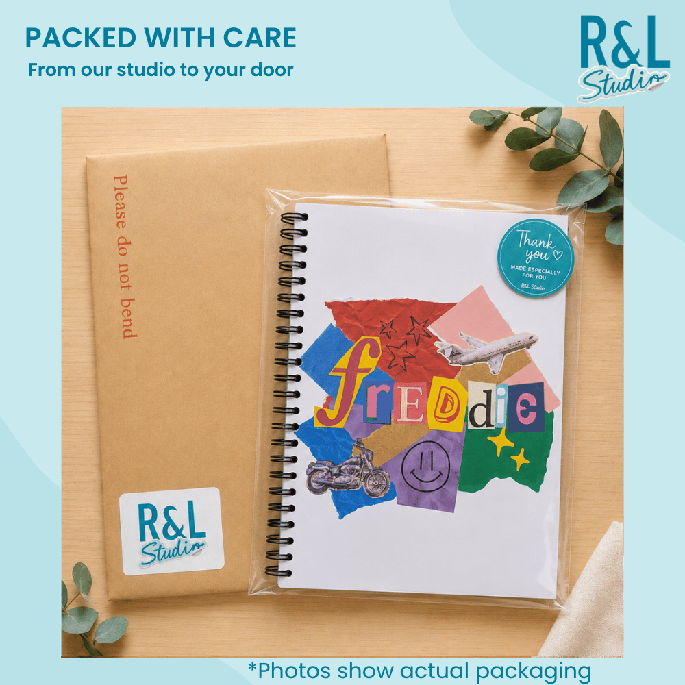 Personalised Bold Scrappy Collage Wirebound Notebook