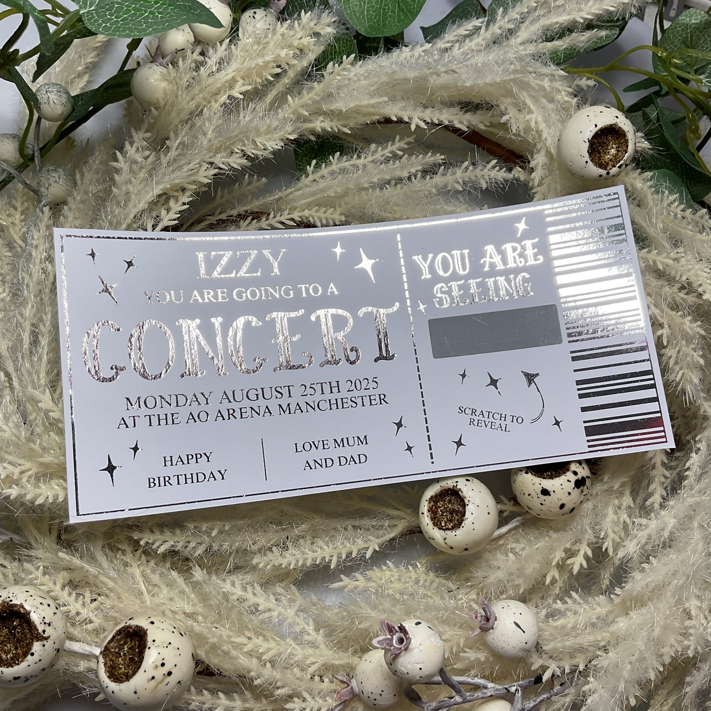 Foiled Concert Ticket with Scratch Off Reveal