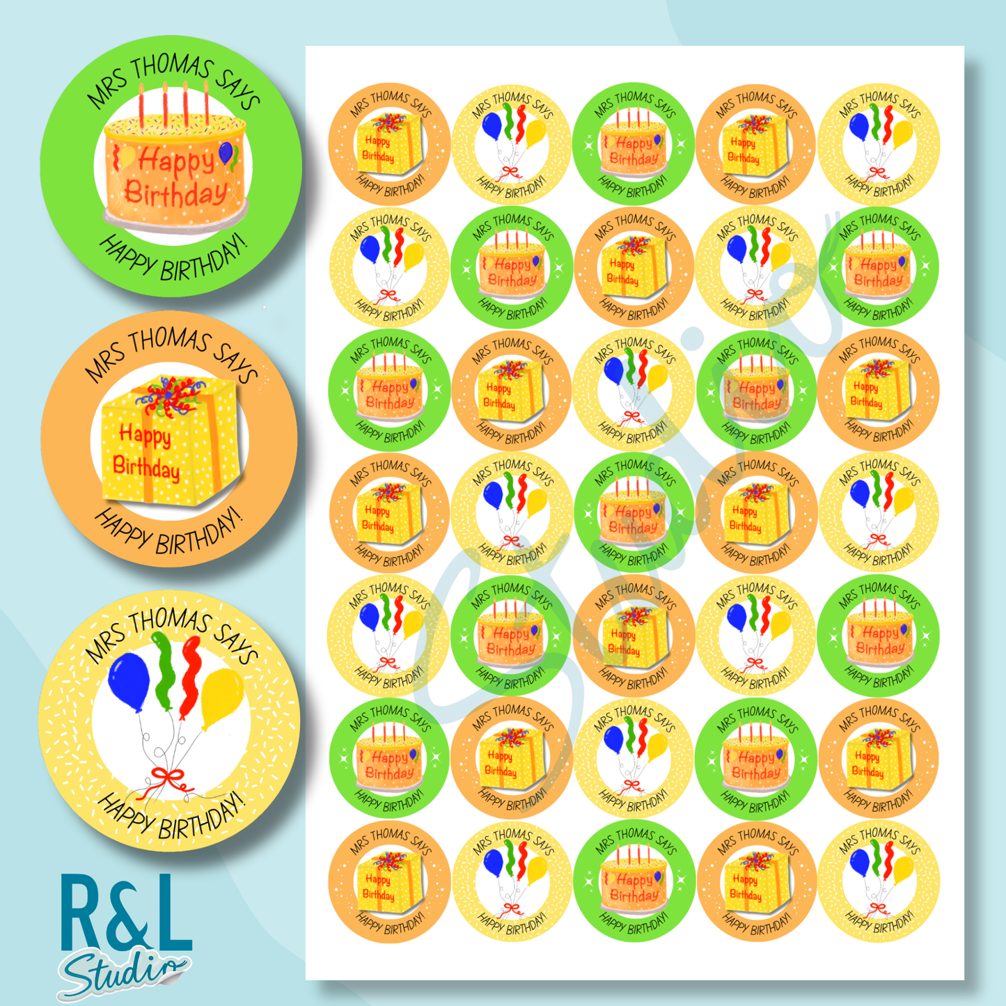 Personalised Birthday Teacher Stickers