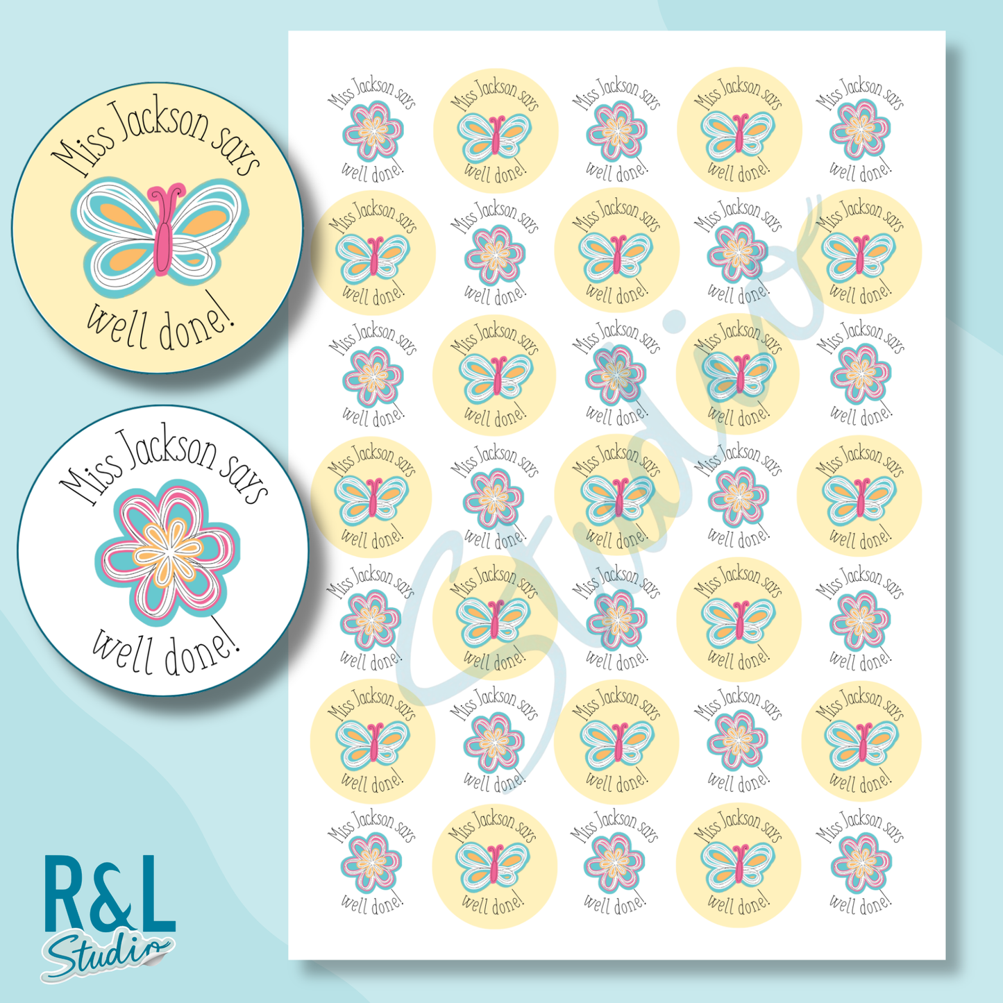 Groovy Butterfly & Flower Teacher Stickers
