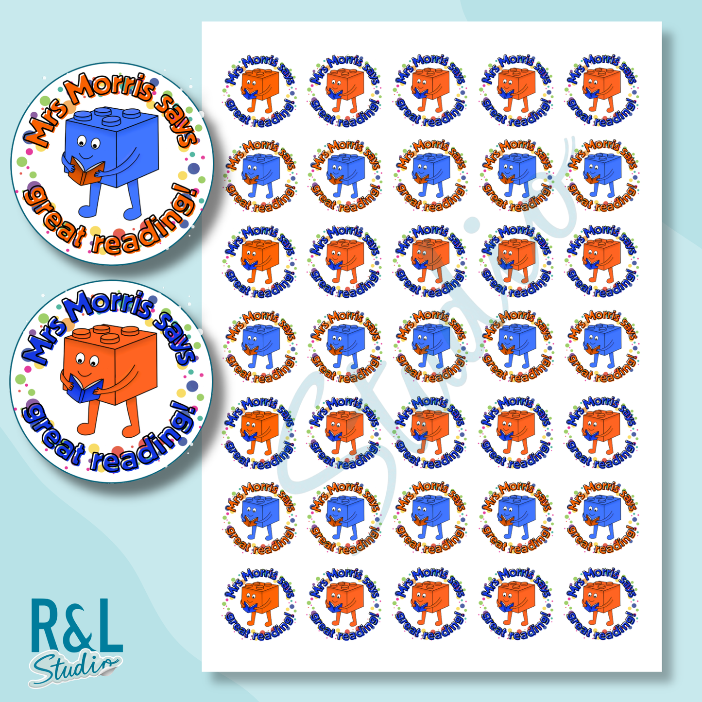 Personalised Building Brick Reading Teacher Stickers (2)
