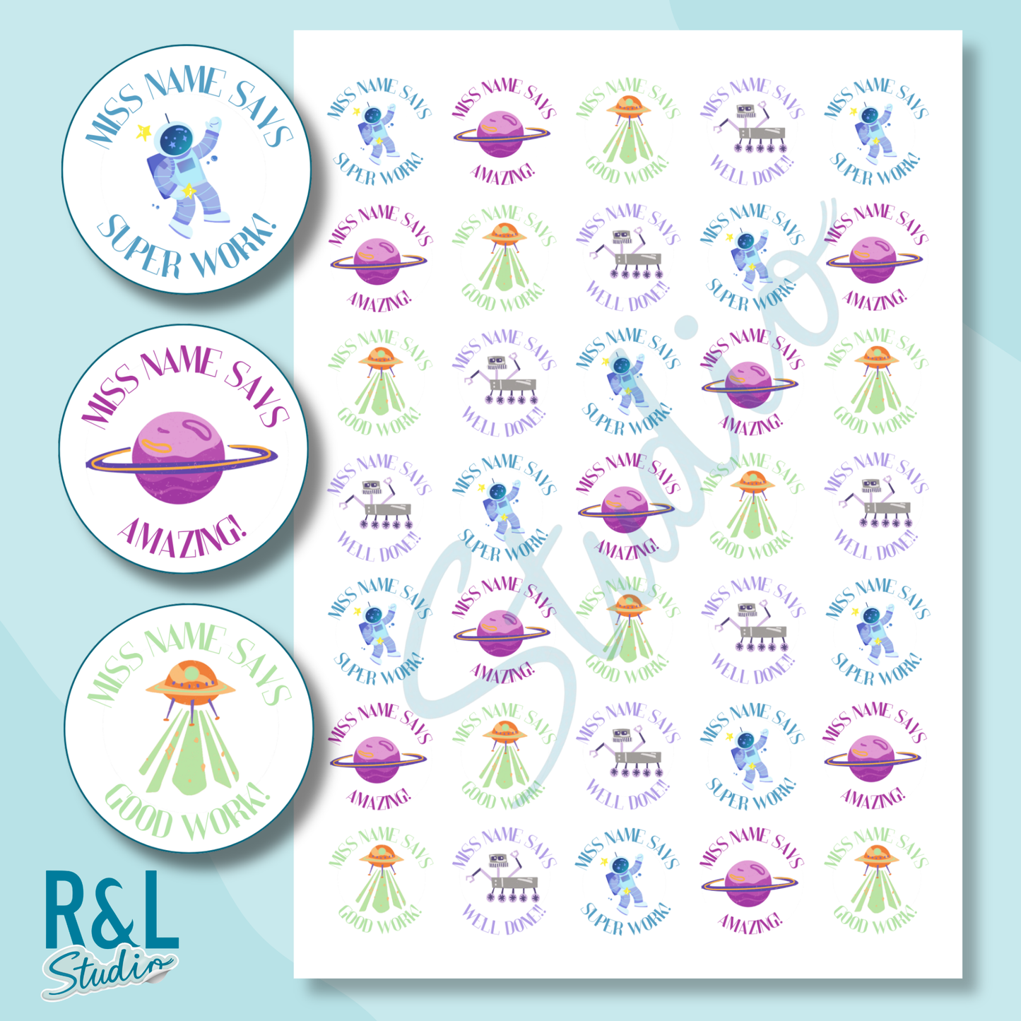 Space bots teacher stickers