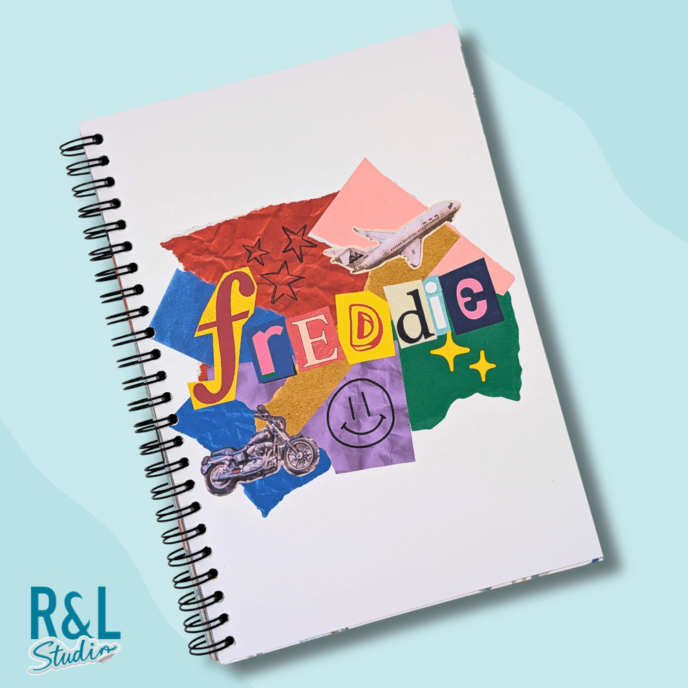 Personalised Bold Scrappy Collage Wirebound Notebook