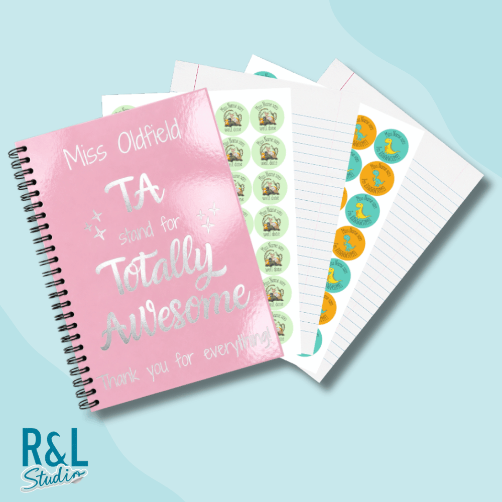 Personalised TA 'Totally Awesome' Teacher Sticker Book & Notebook