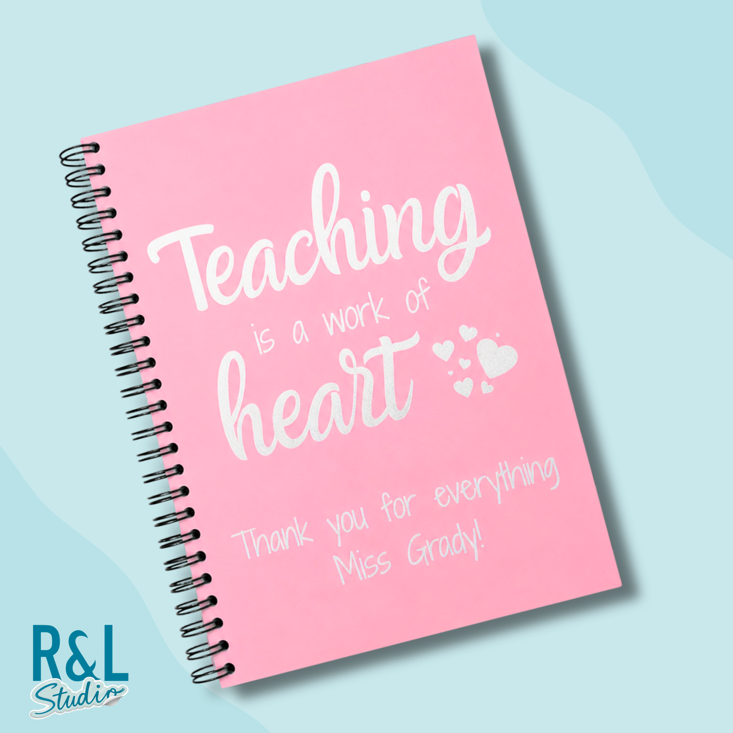 Personalised "Teaching is a Work of Heart" Wirebound Notebook