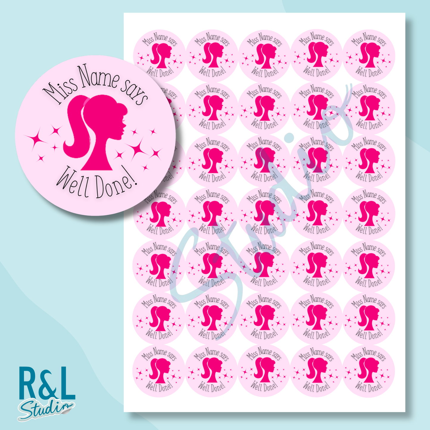 Personalised Pink Doll Teacher Stickers