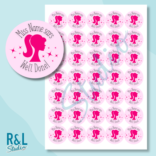 Personalised Pink Doll Teacher Stickers