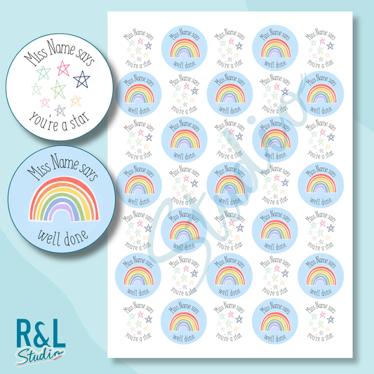 Rainbow and stars teacher stickers