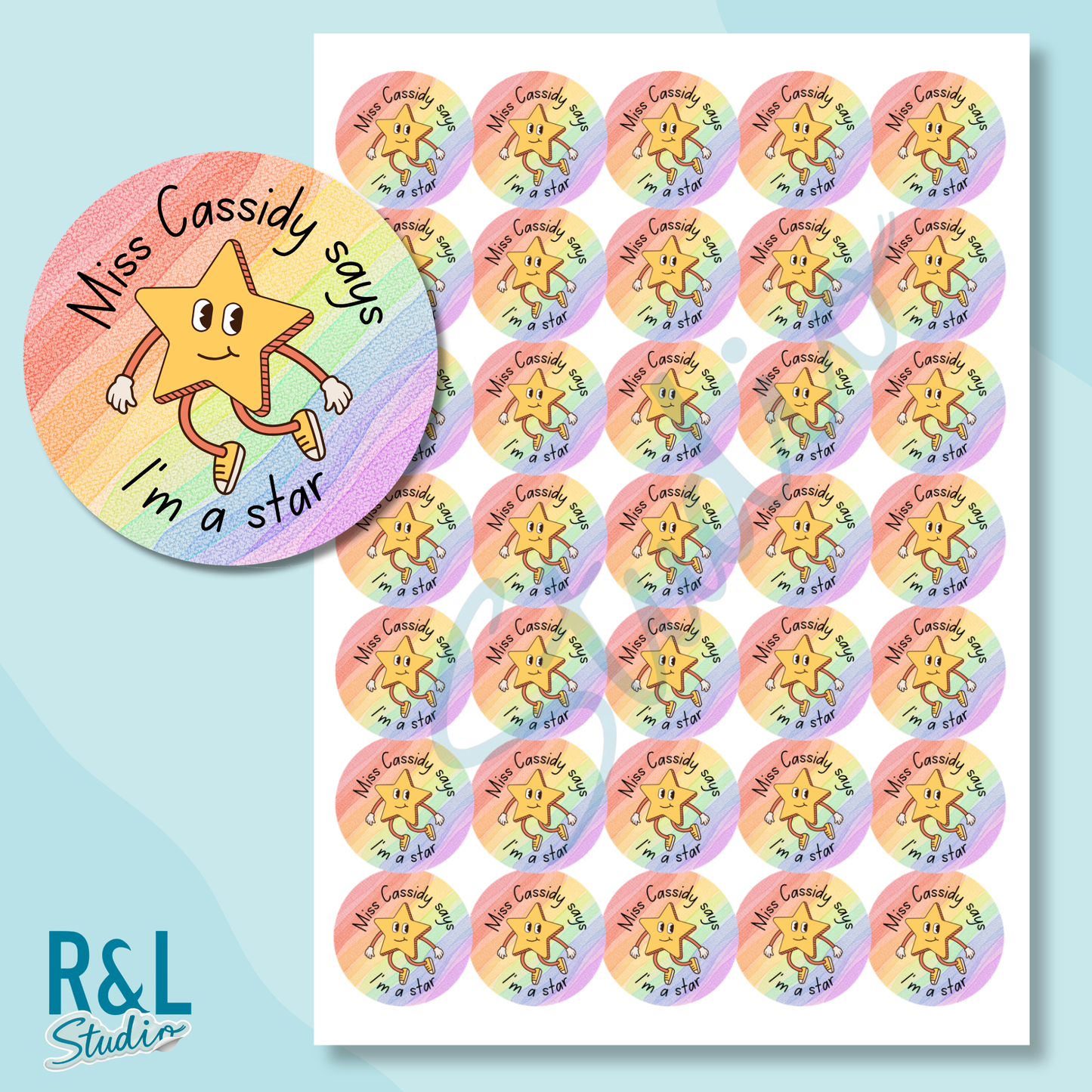 Rainbow Star Teacher Stickers