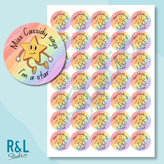 Rainbow Star Teacher Stickers