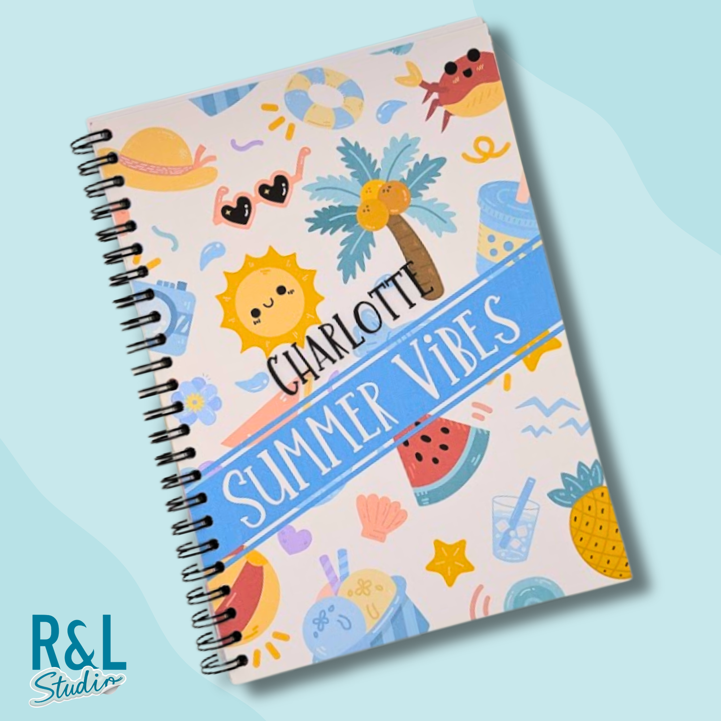 Personalised Summer Vibes Wirebound Notebook