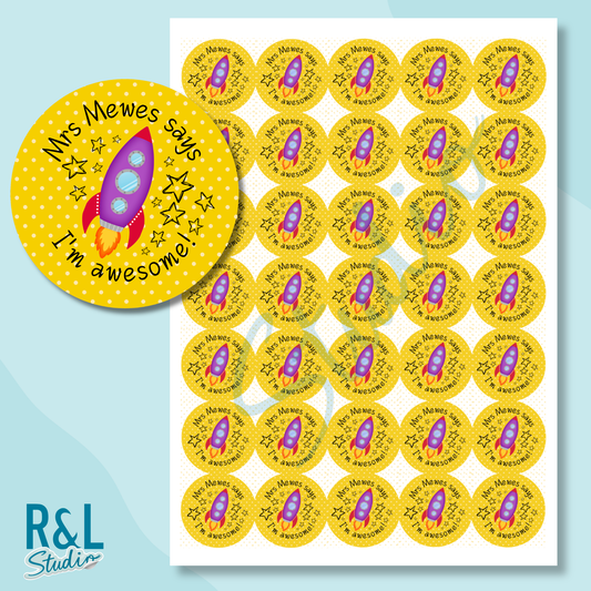 Personalised Rocket Teacher Stickers