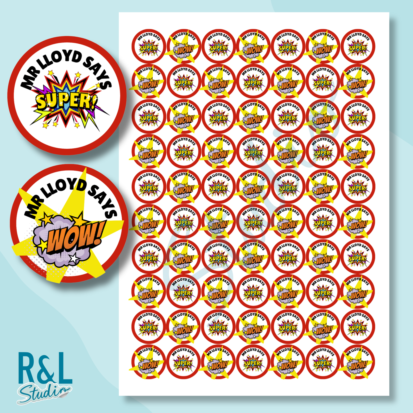 Comic-style teacher stickers