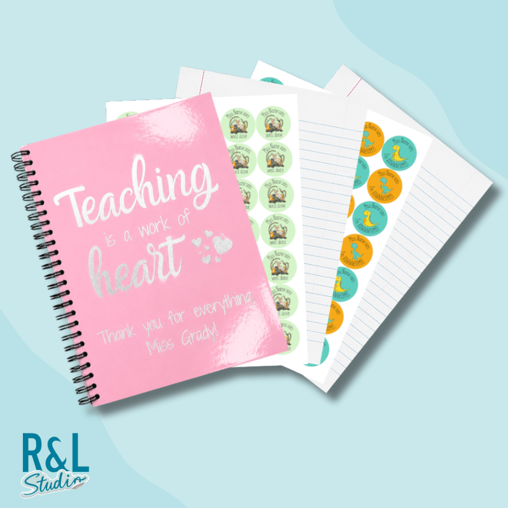 Personalised "Teaching is a Work of Heart" Sticker Book & Notebook
