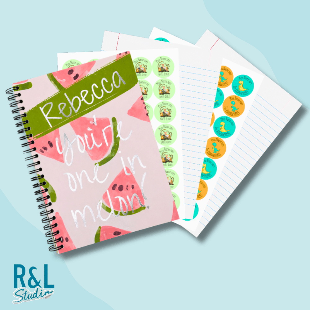 Personalised One in a Melon Teacher Sticker Book & Notebook