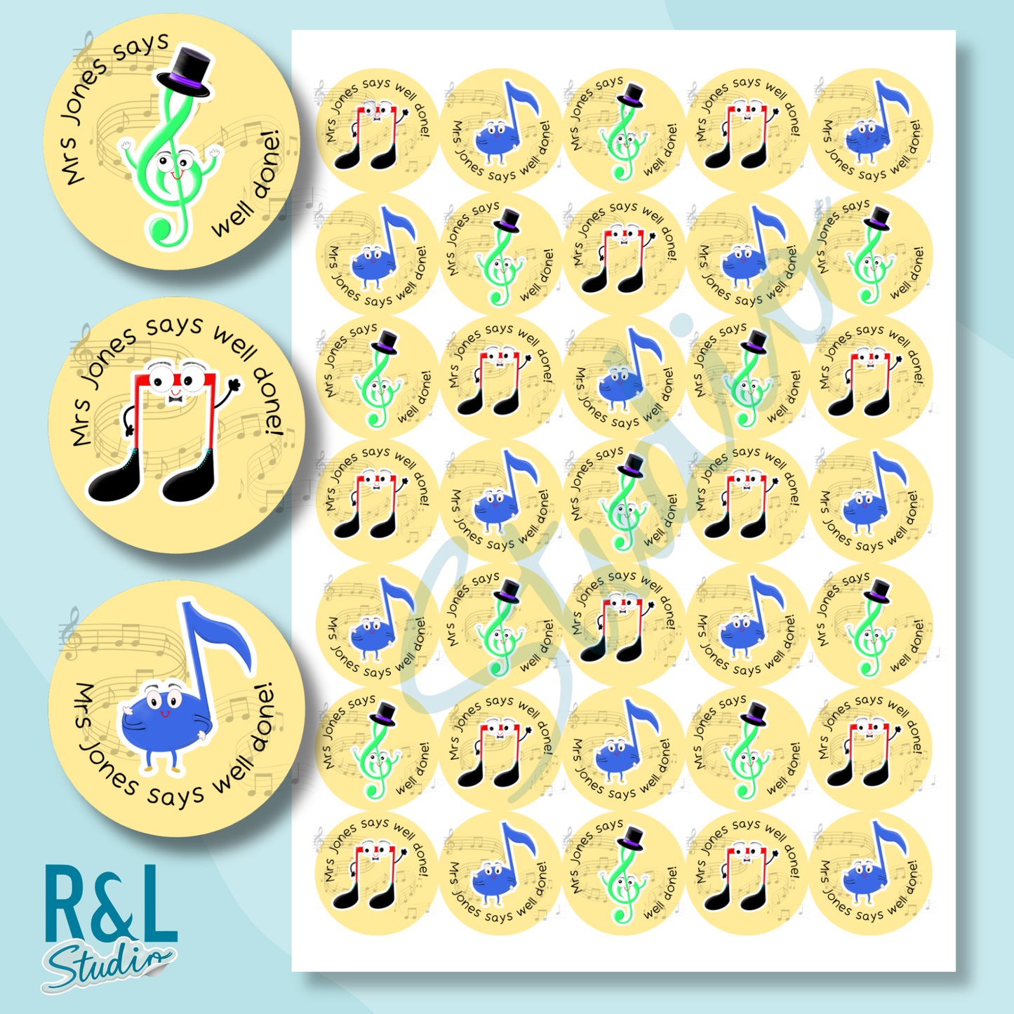 Personalised Musical Notes Teacher Stickers