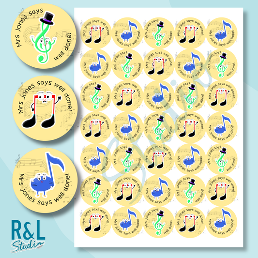 Personalised Musical Notes Teacher Stickers