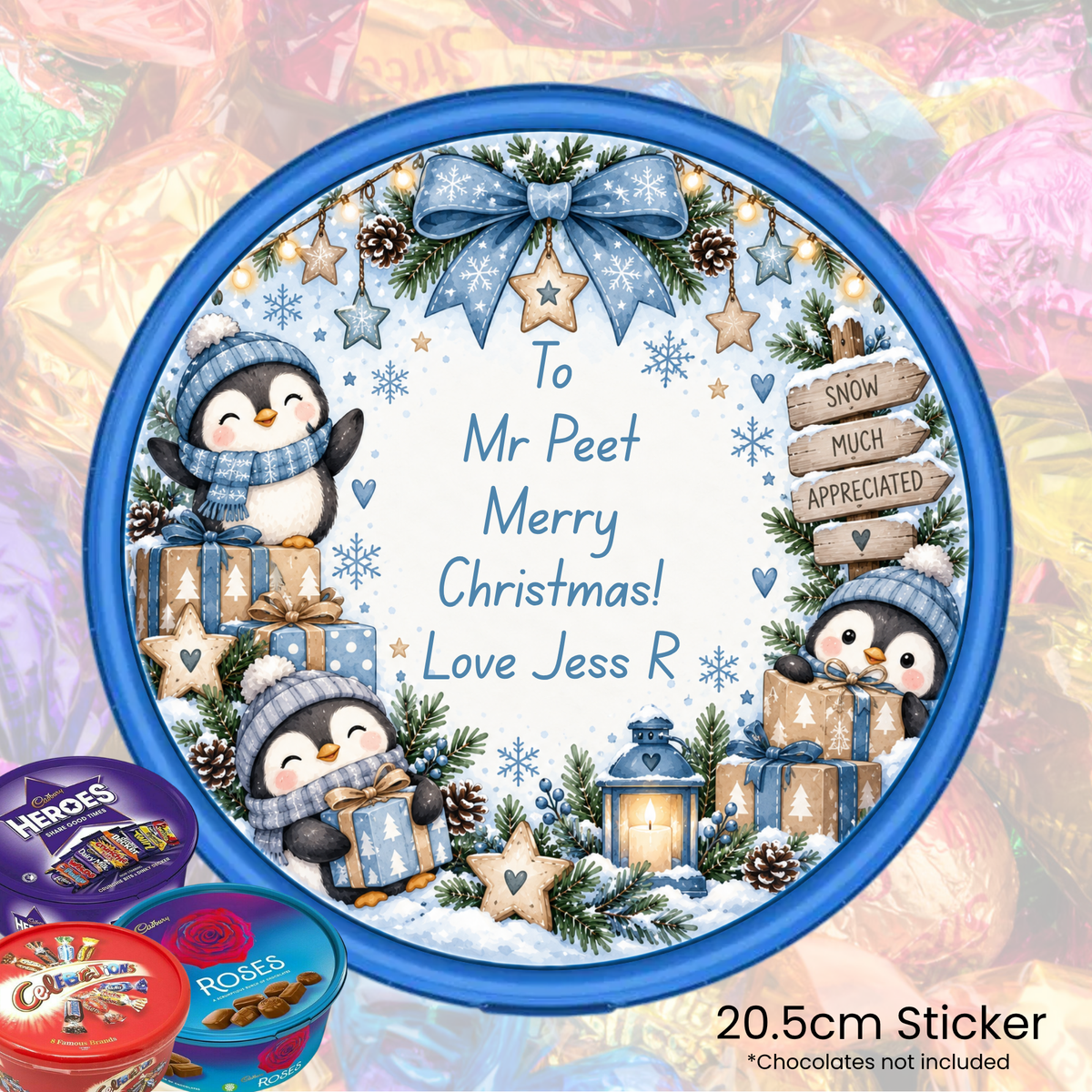 Penguin Christmas - Chocolate Tub Sticker