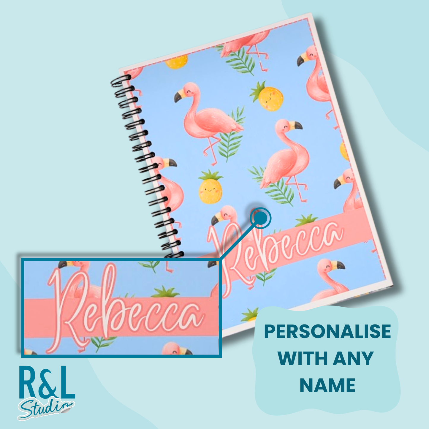 Personalised Flamingo Wirebound Notebook