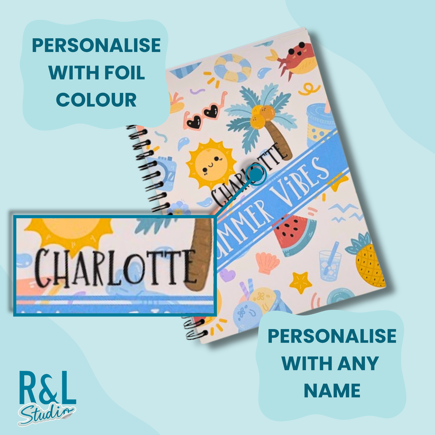 Personalised Summer Vibes Wirebound Notebook