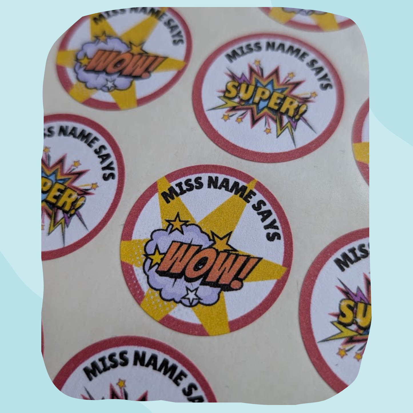 Comic-style teacher stickers