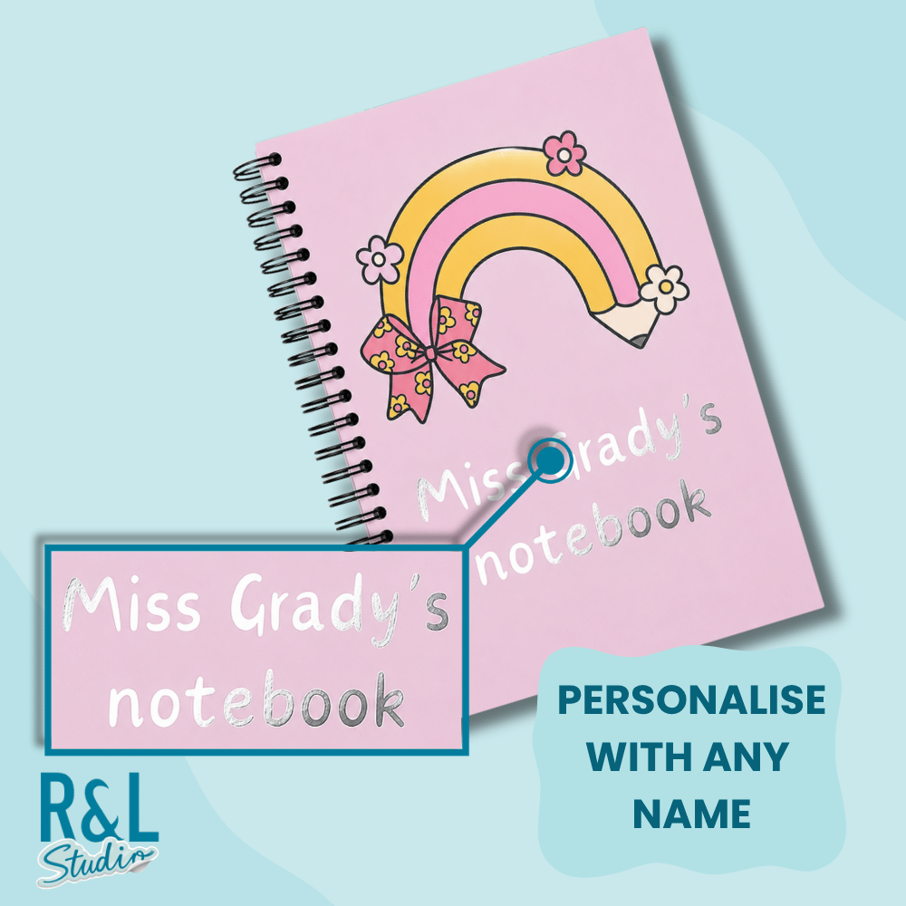 Personalised Rainbow Pencil Teacher Sticker Book & Notebook