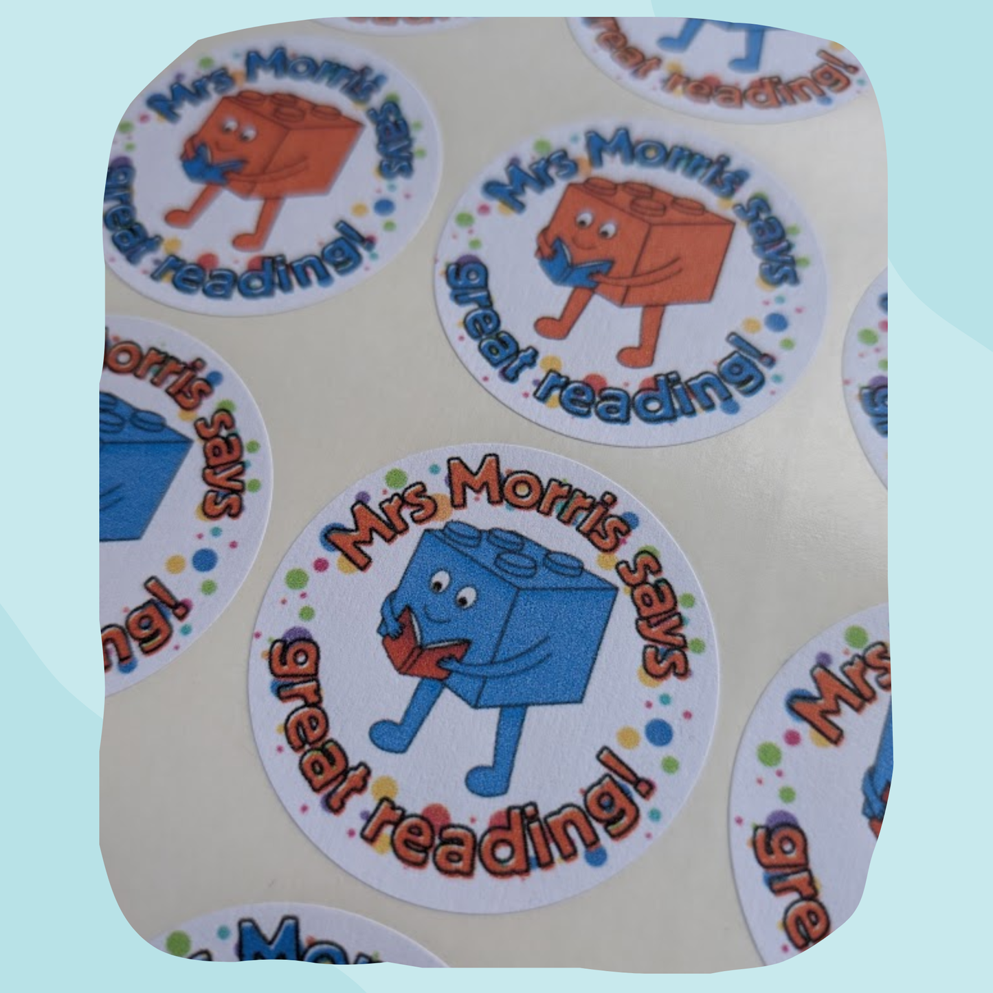 Personalised Building Brick Reading Teacher Stickers (2)