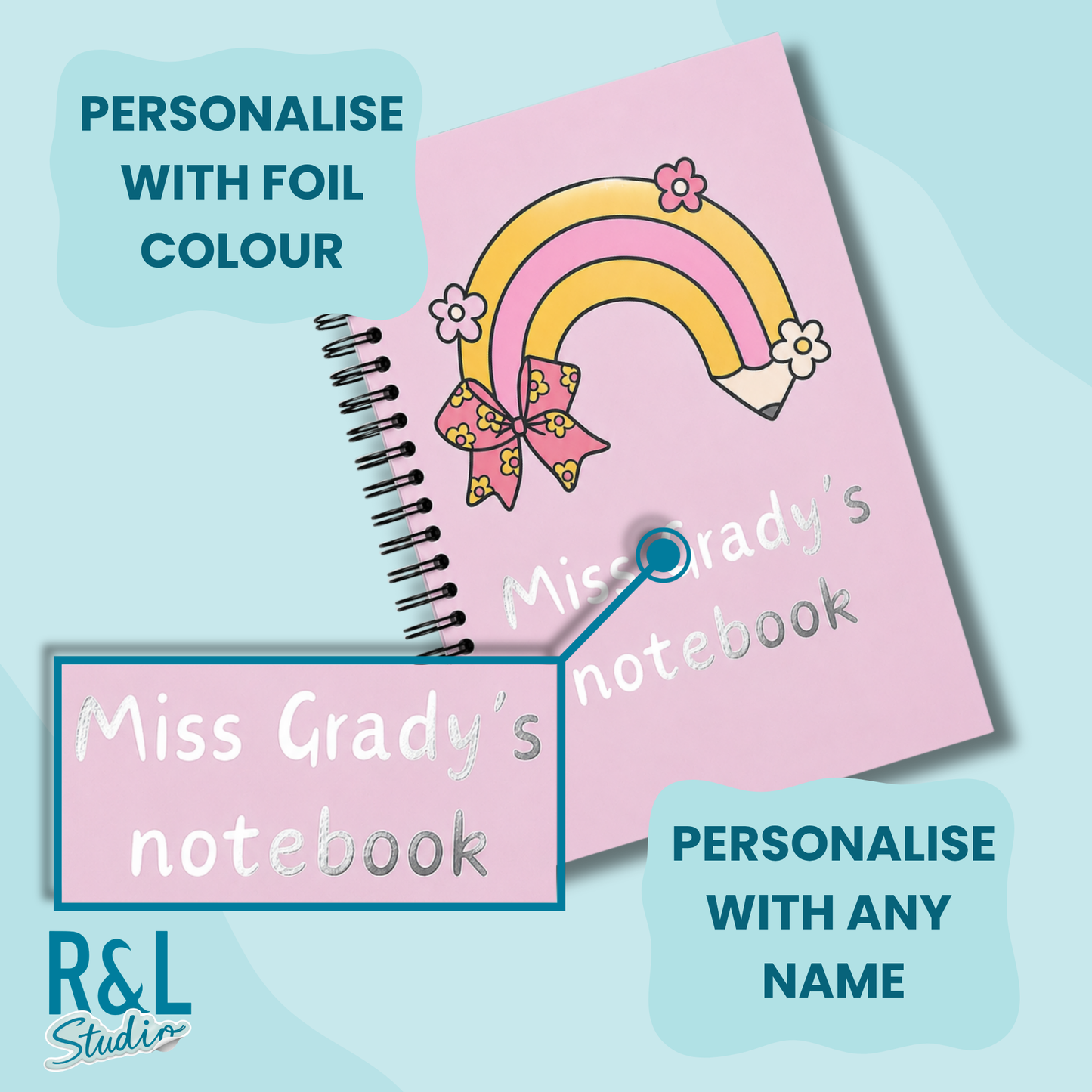 Personalised Rainbow Pencil Wirebound Notebook