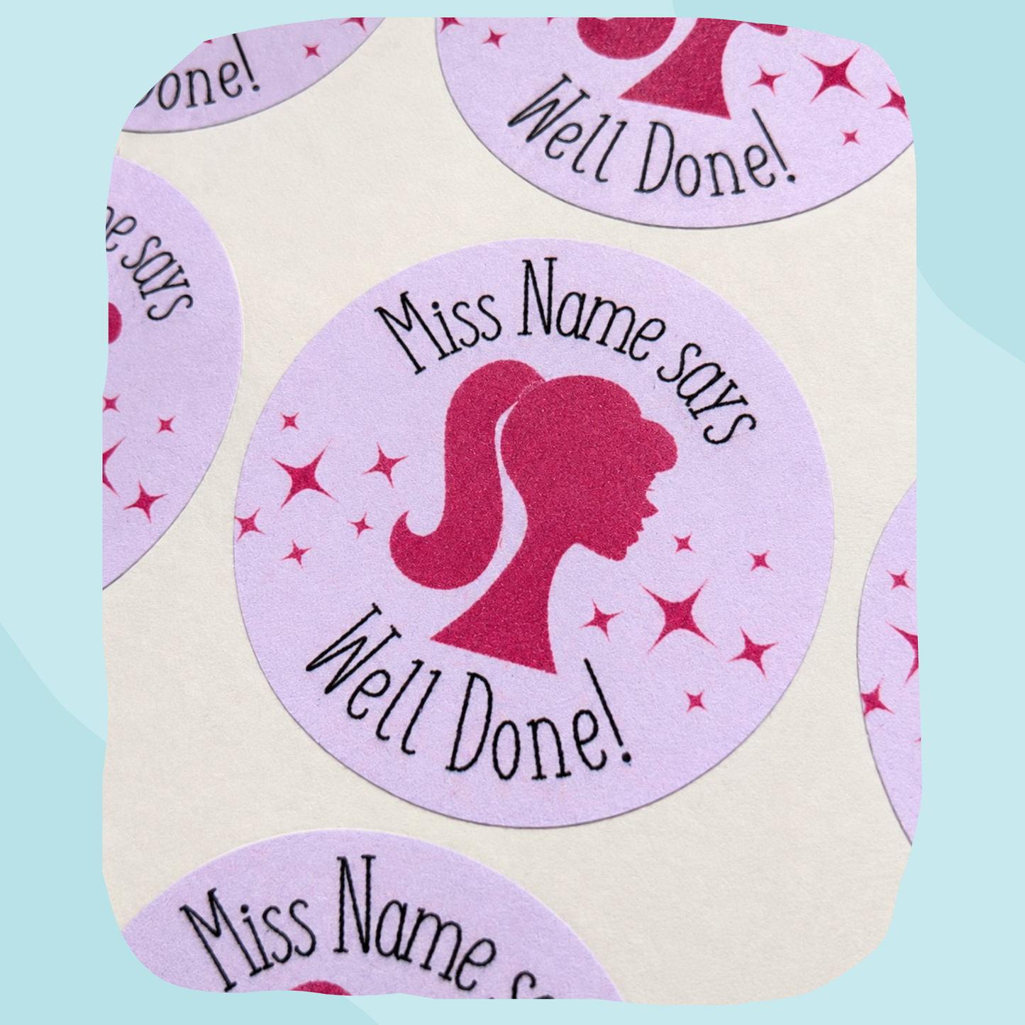 Personalised Pink Doll Teacher Stickers