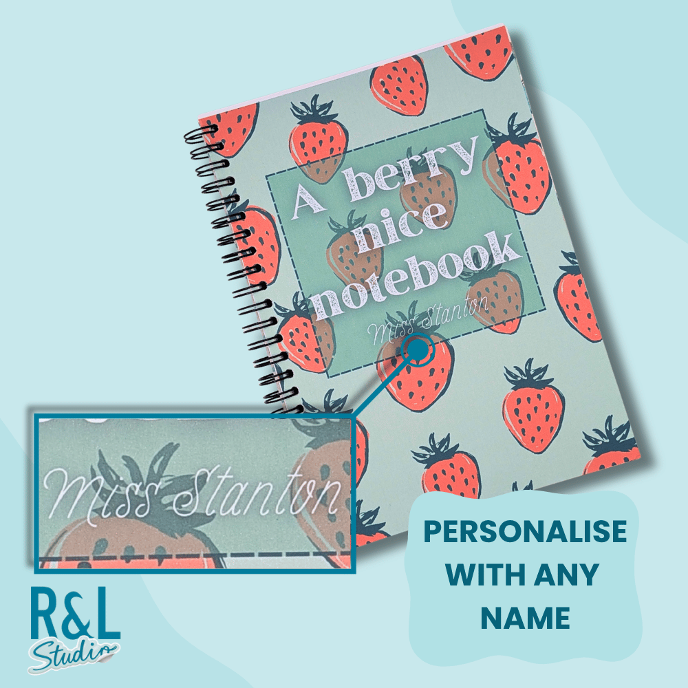 Personalised A Berry Nice Strawberry Wirebound Notebook