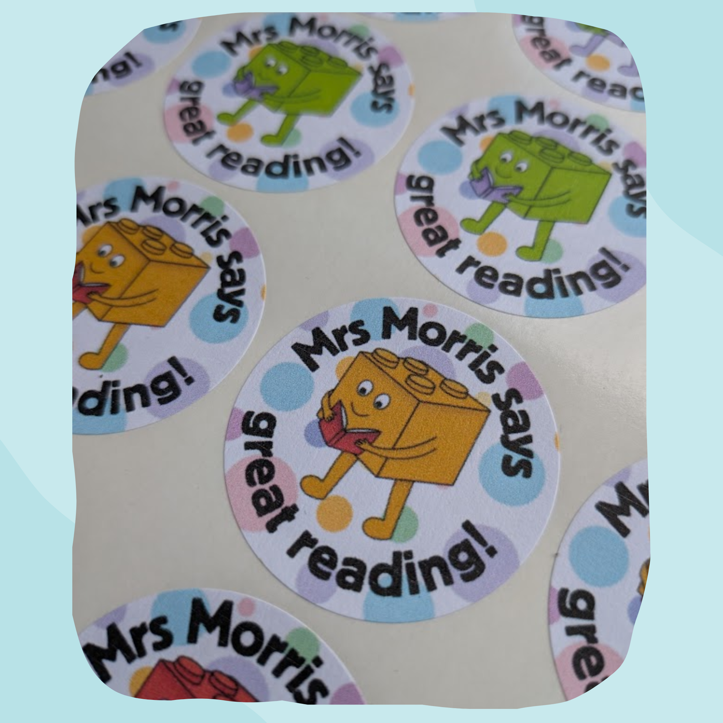 Personalised Building Brick Reading Teacher Stickers