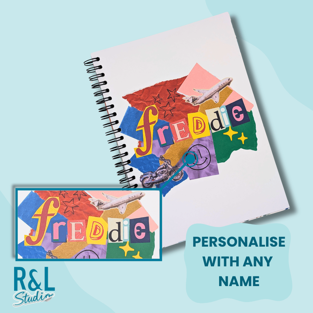 Personalised Bold Scrappy Collage Wirebound Notebook