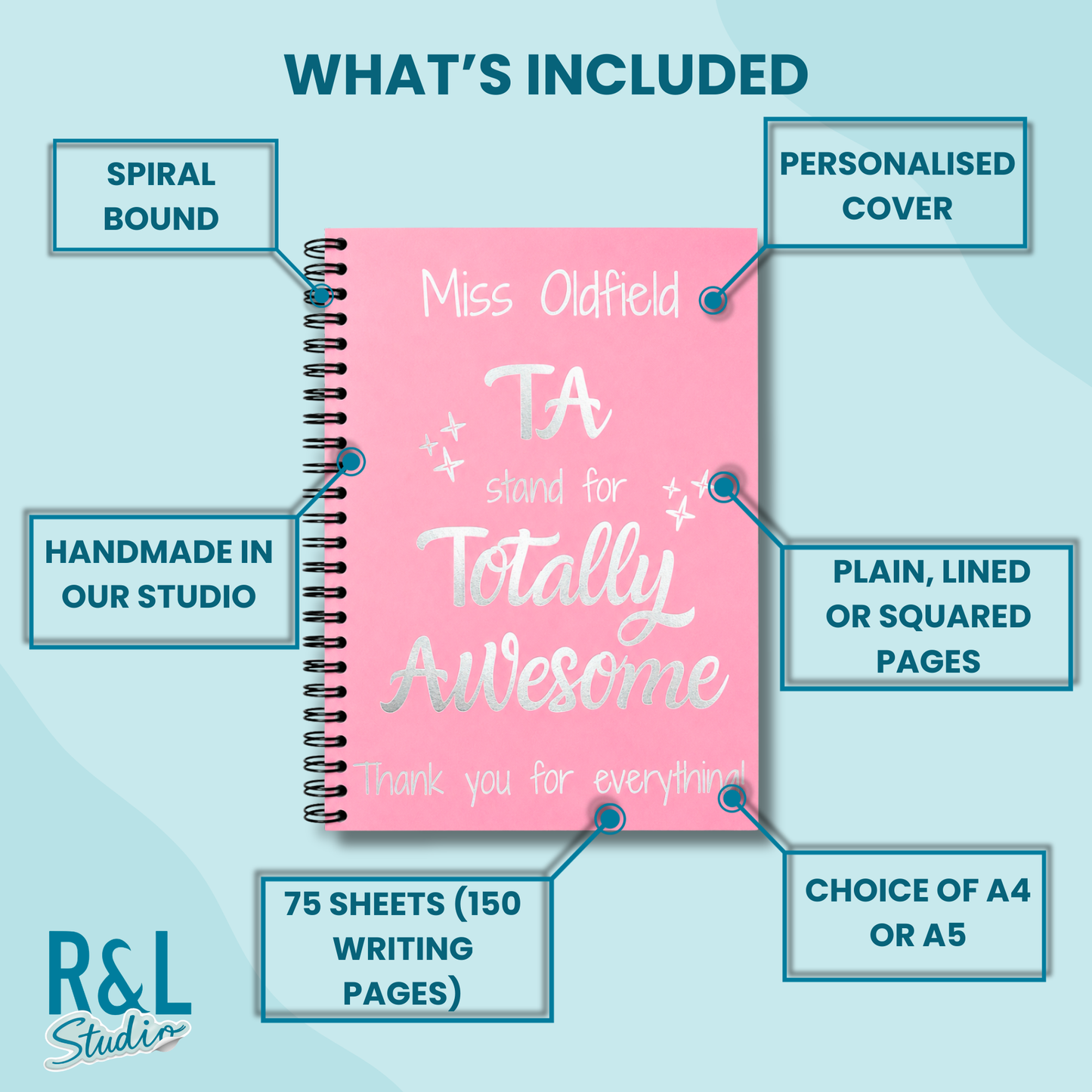 Personalised TA 'Totally Awesome' Wirebound Notebook