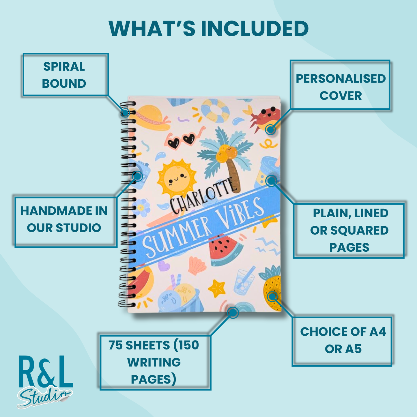 Personalised Summer Vibes Wirebound Notebook
