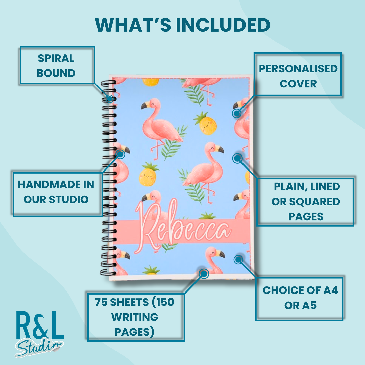 Personalised Flamingo Wirebound Notebook