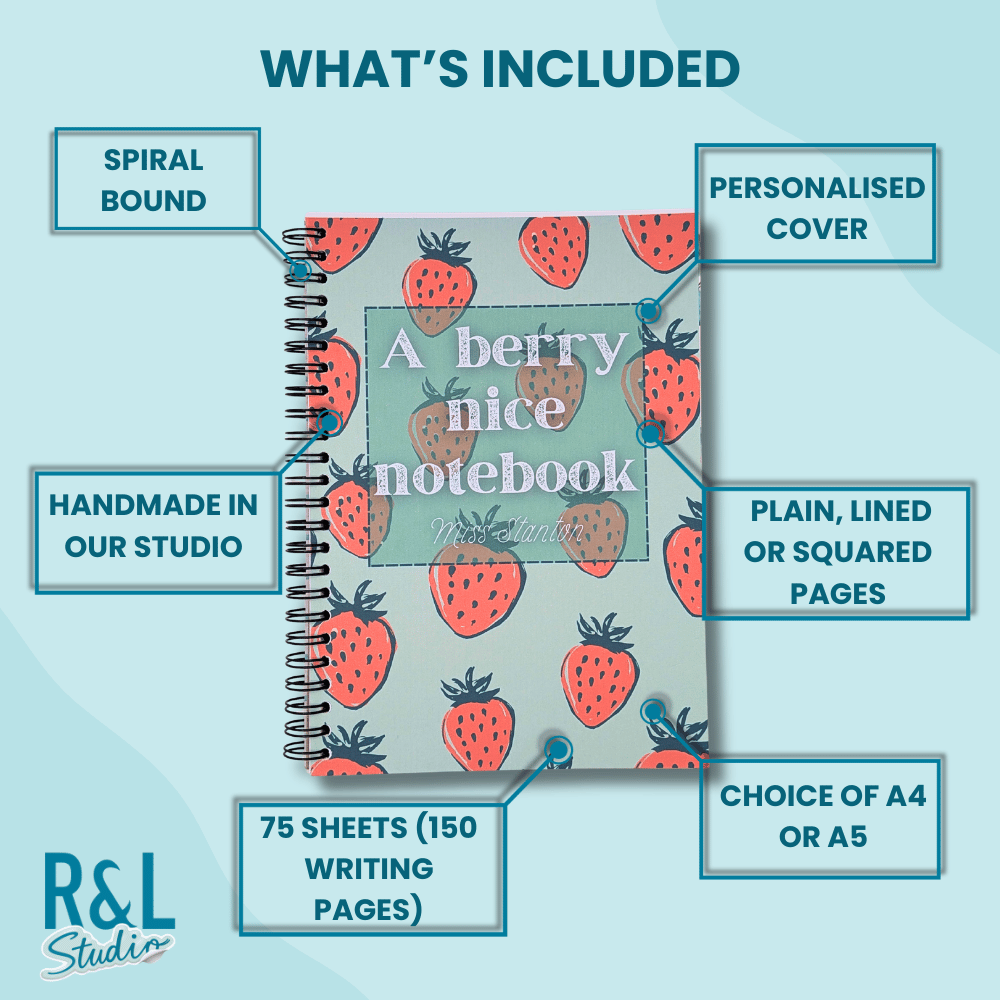 Personalised A Berry Nice Strawberry Wirebound Notebook