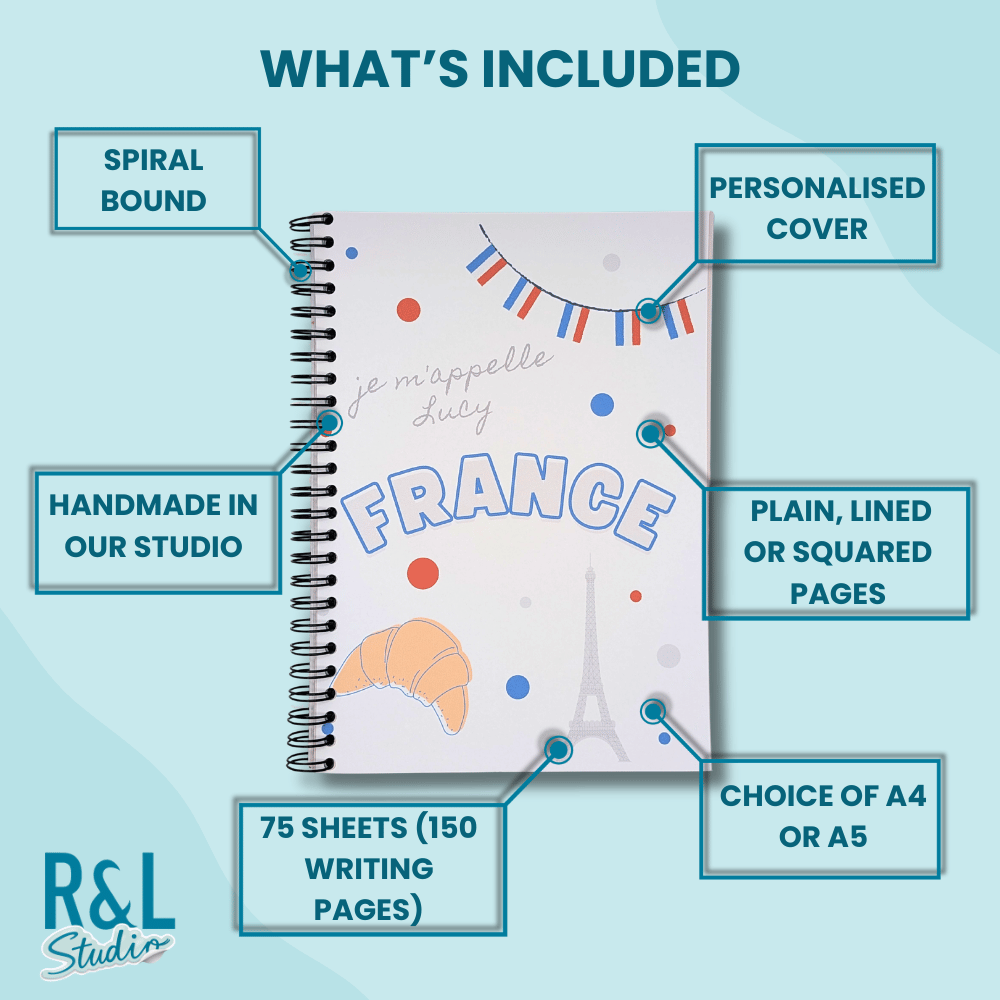 Personalised France Wirebound Notebook
