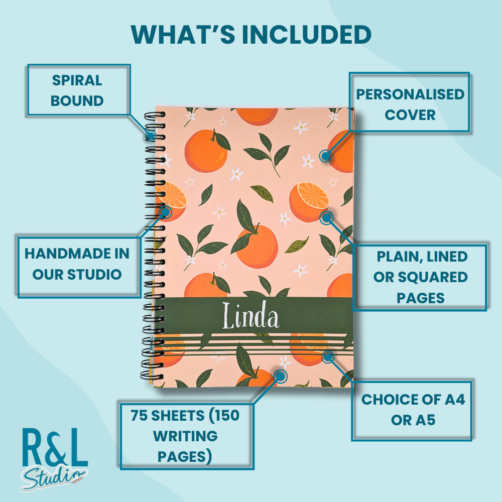 Personalised Orange Blossom Wirebound Notebook