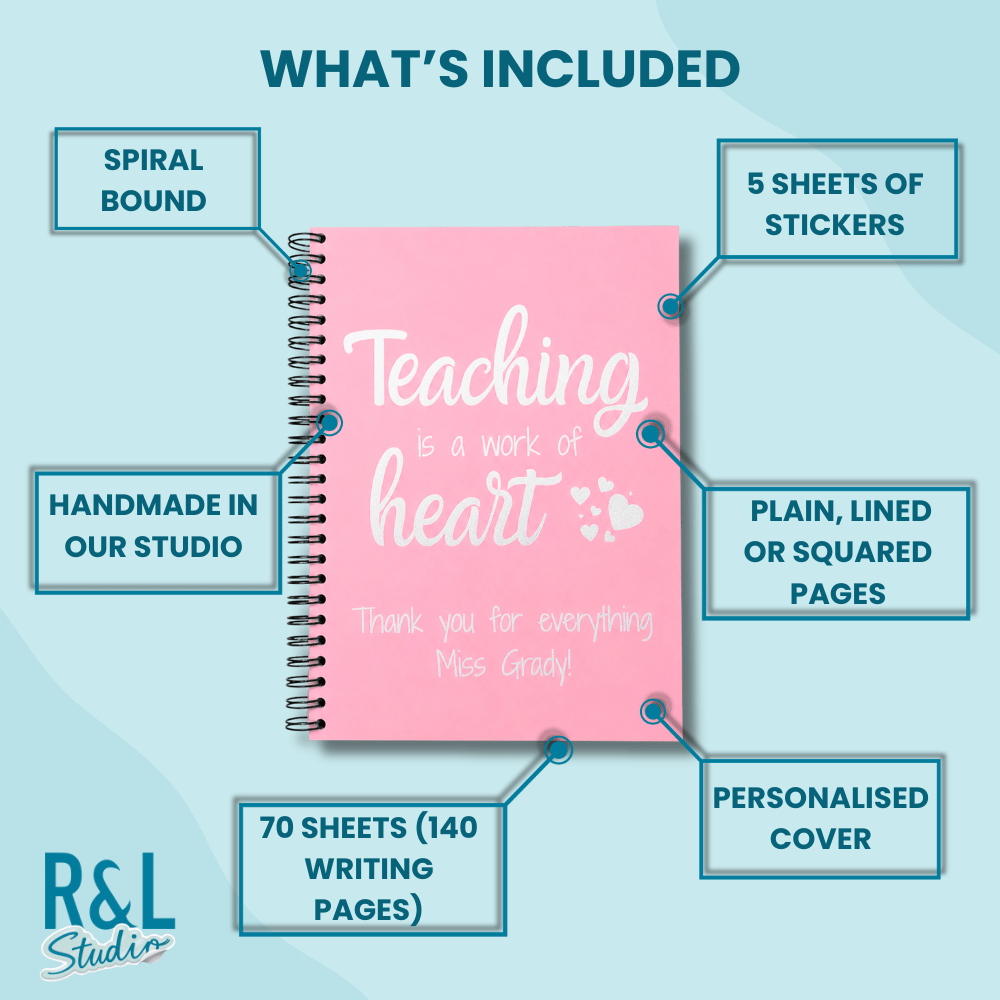 Personalised "Teaching is a Work of Heart" Sticker Book & Notebook