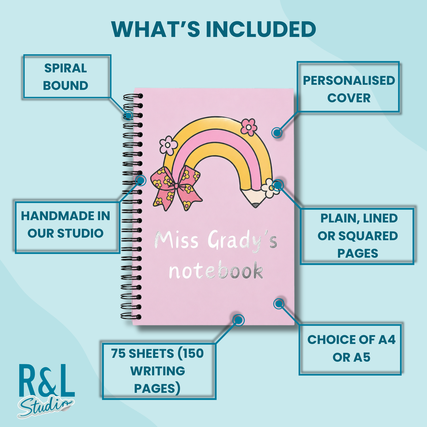 Personalised Rainbow Pencil Wirebound Notebook