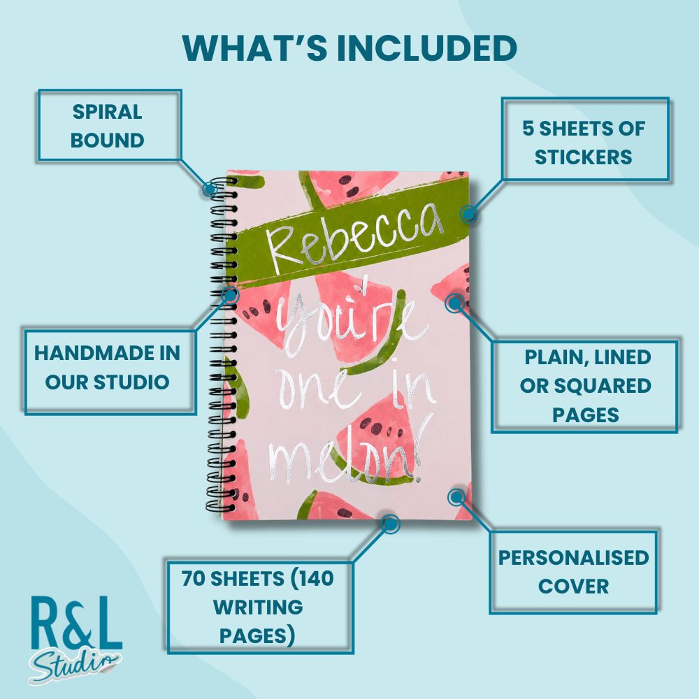 Personalised One in a Melon Teacher Sticker Book & Notebook
