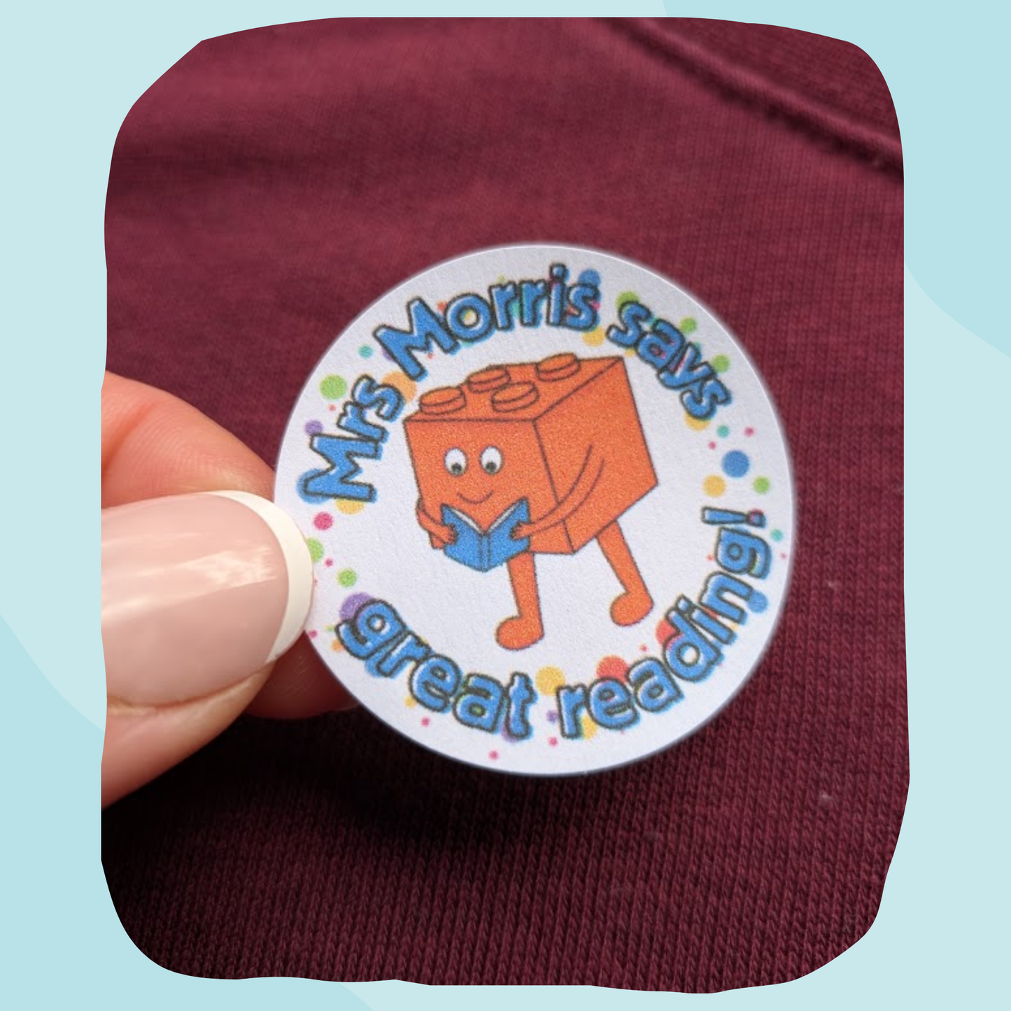 Personalised Building Brick Reading Teacher Stickers (2)