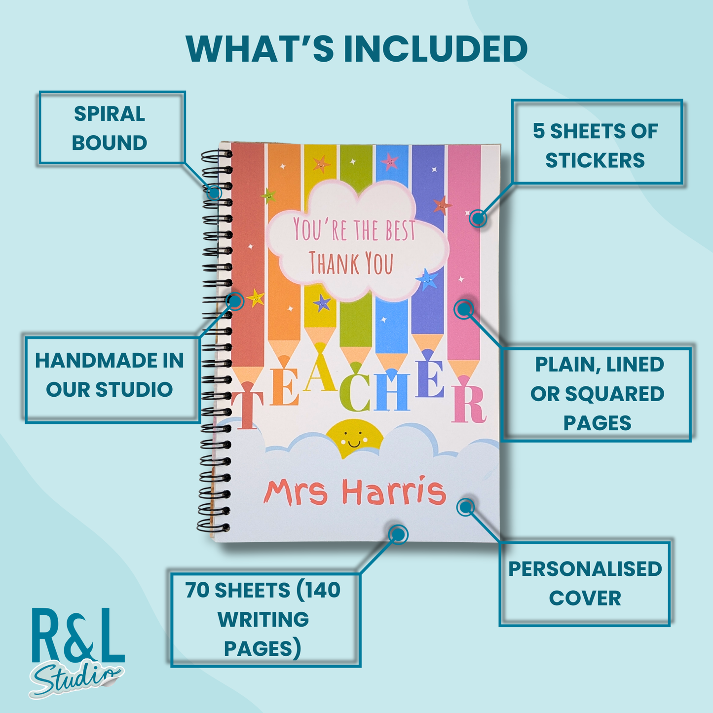 Personalised You're the Best Teacher Sticker Book & Notebook