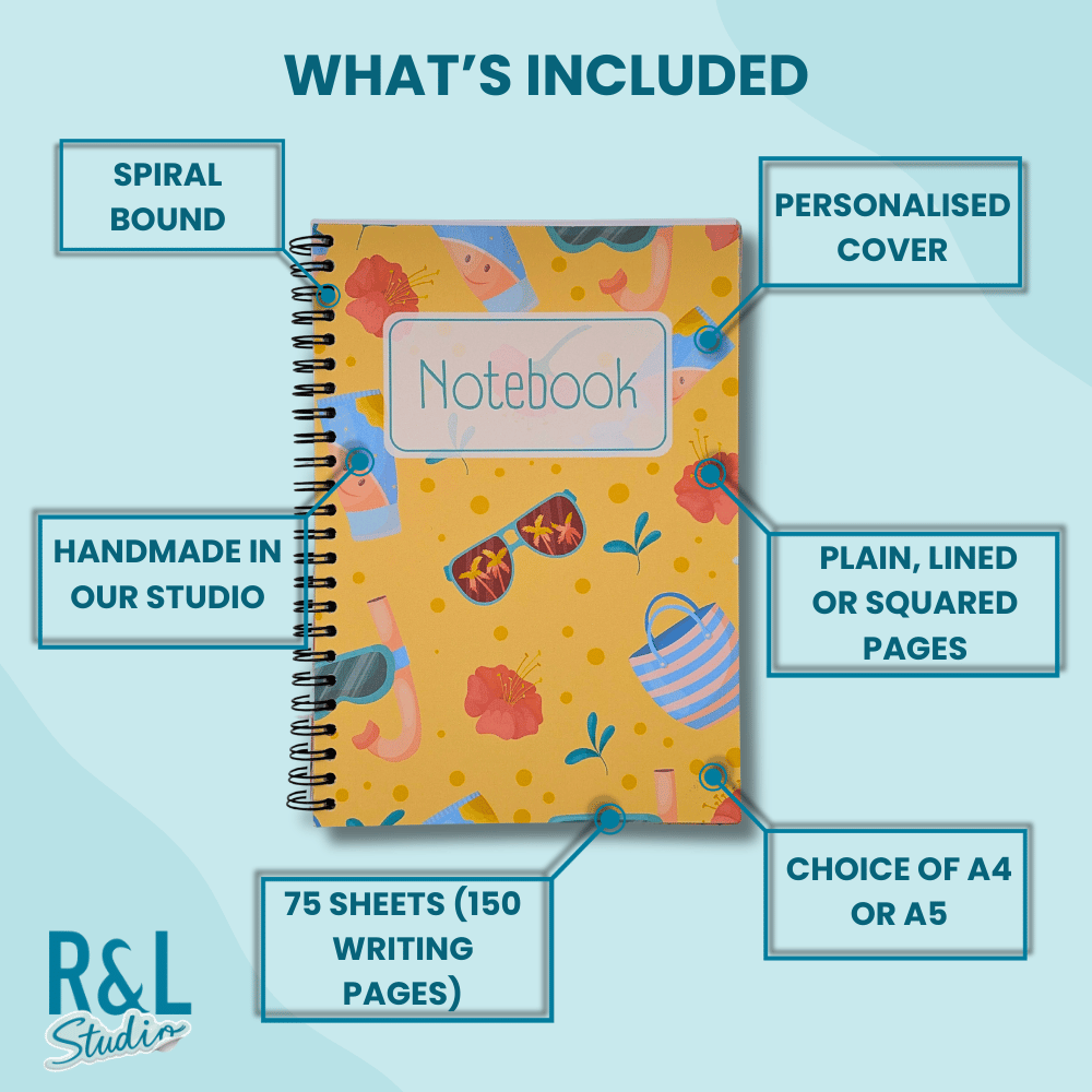 Personalised Summer Holiday Wirebound Notebook