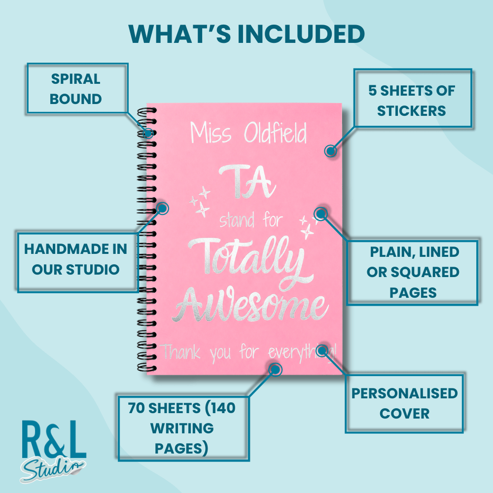 Personalised TA 'Totally Awesome' Teacher Sticker Book & Notebook