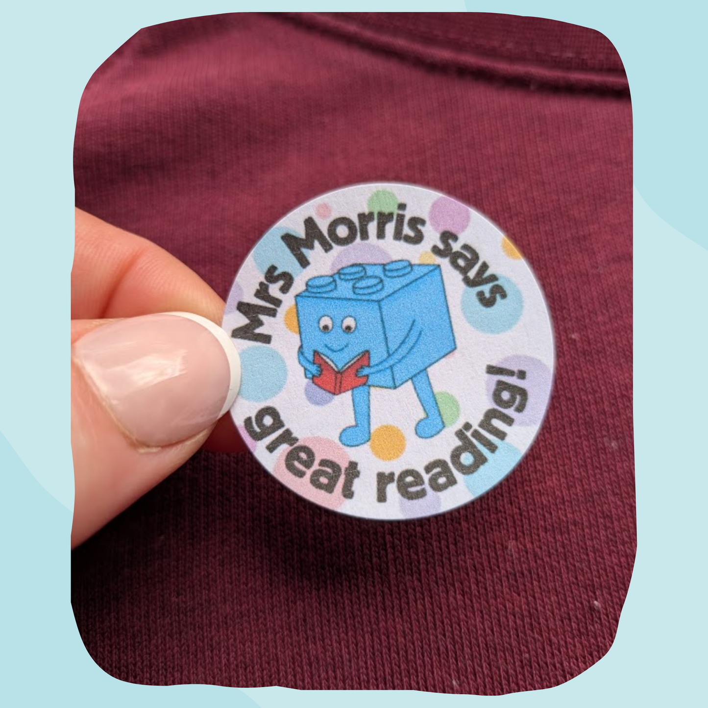 Personalised Building Brick Reading Teacher Stickers