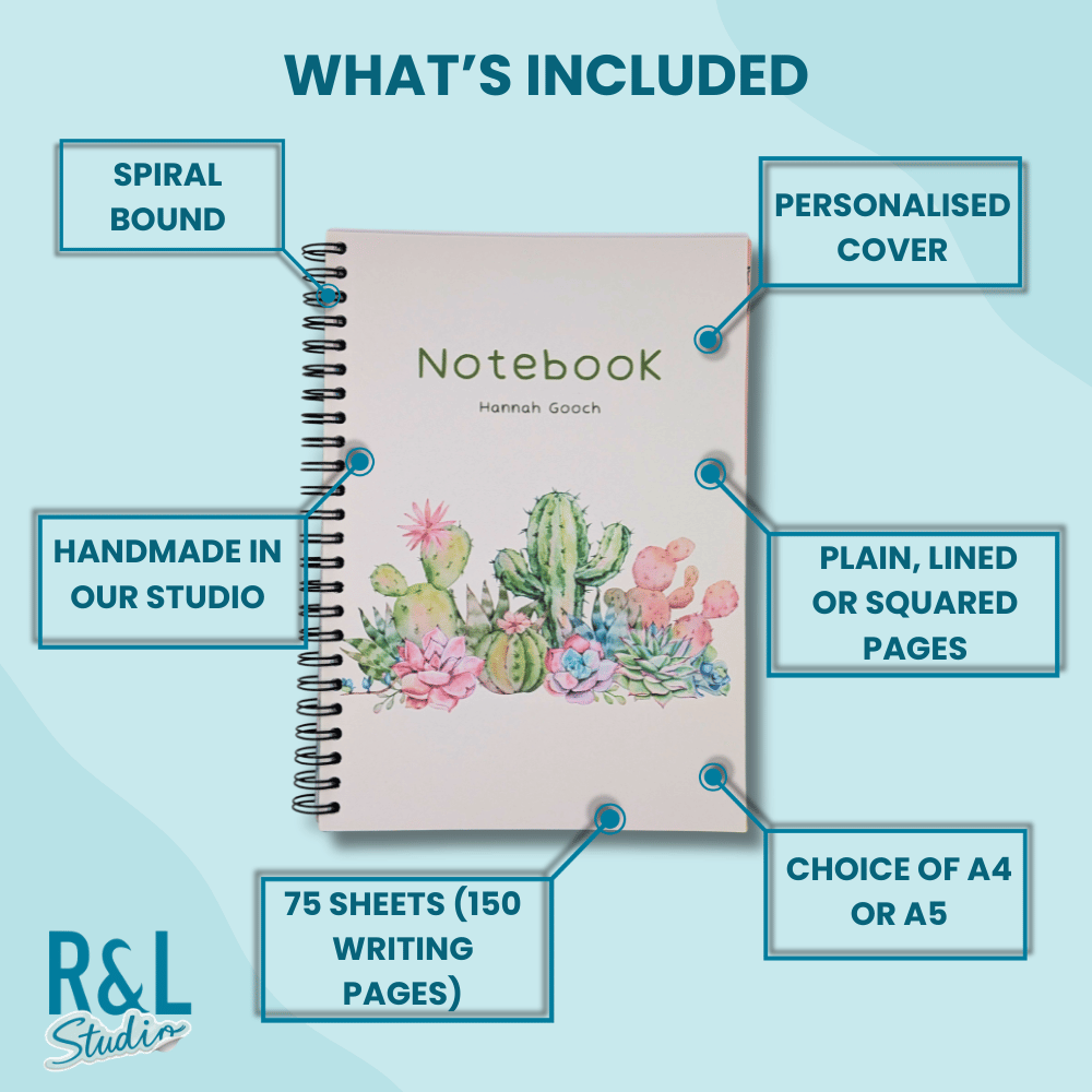 Personalised Cacti Wirebound Notebook